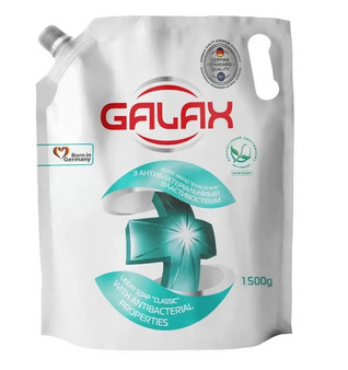 Galax рідке мило дой-пак 1500г Класичне з антибактеріальними властивостями NEW, шт